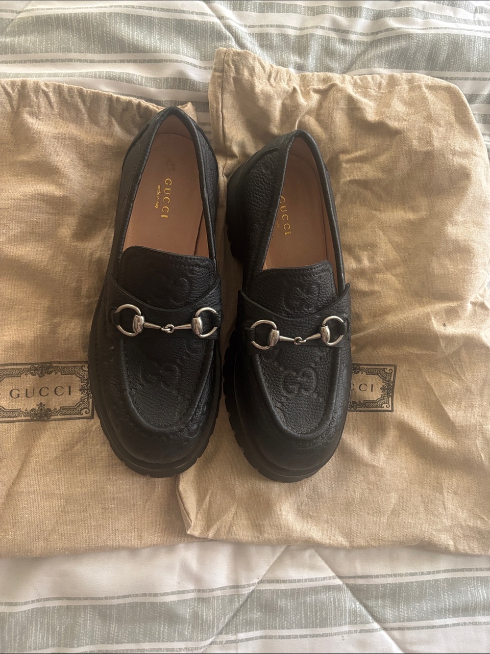 Authentic Gucci Black Leather Bit-Detail Women’s Loafers